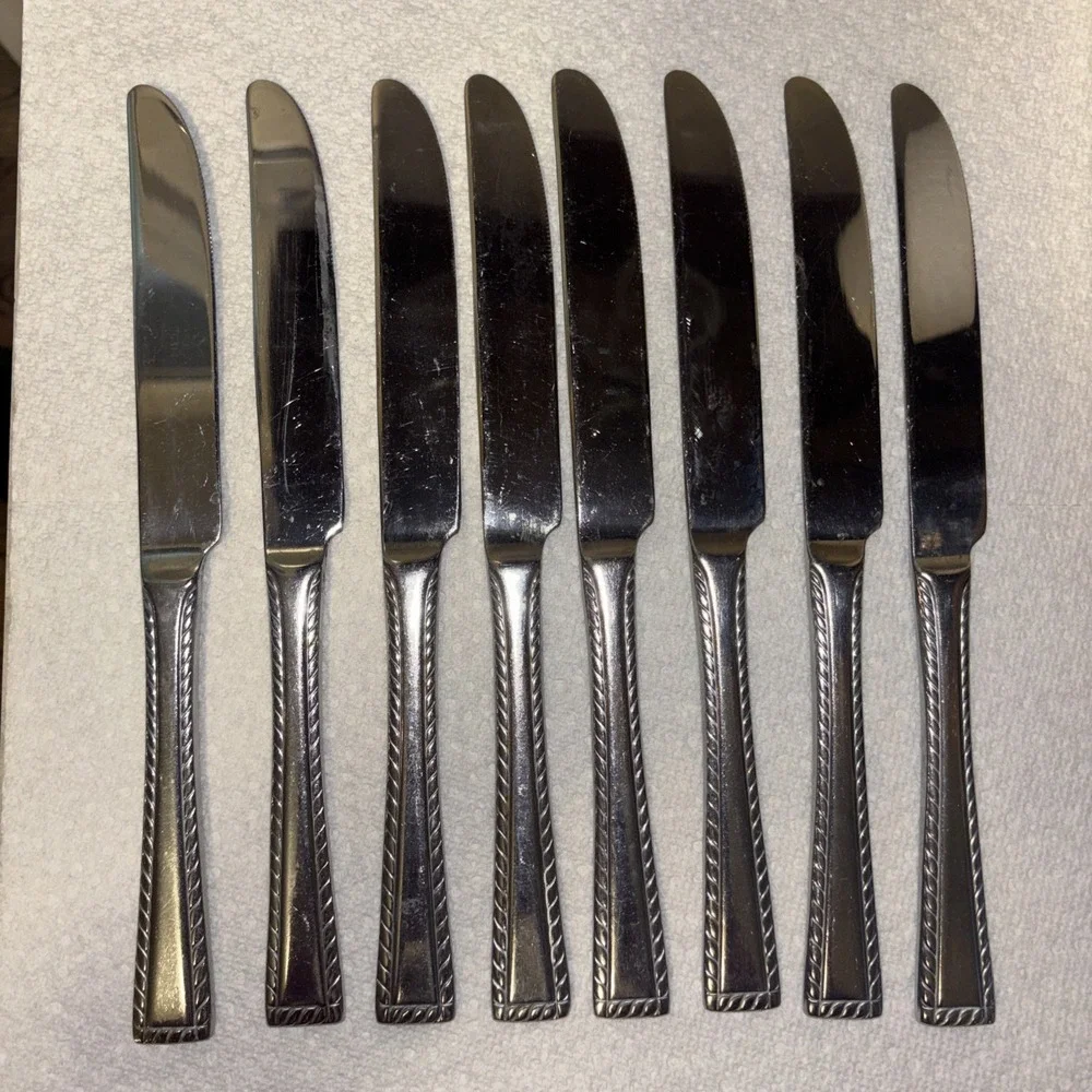 Dinner Knives Solid Oneida PANACHE Stainless Rope Trim Flatware Knives Lot Of 8